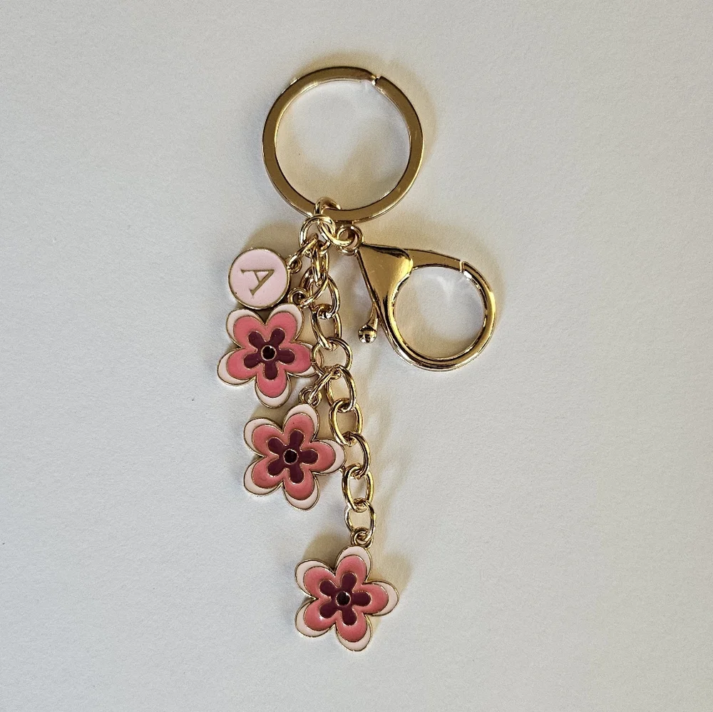 Pink flower themed keyring,  keychain,  bag charm, women's accessories